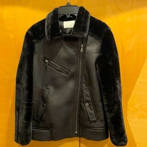 Zara girls faux shearling moto jacket size 152